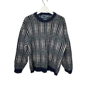 Vintage Etchings Pure Wool Geometric Roundneck Jumper Sweater Multi Men's Medium